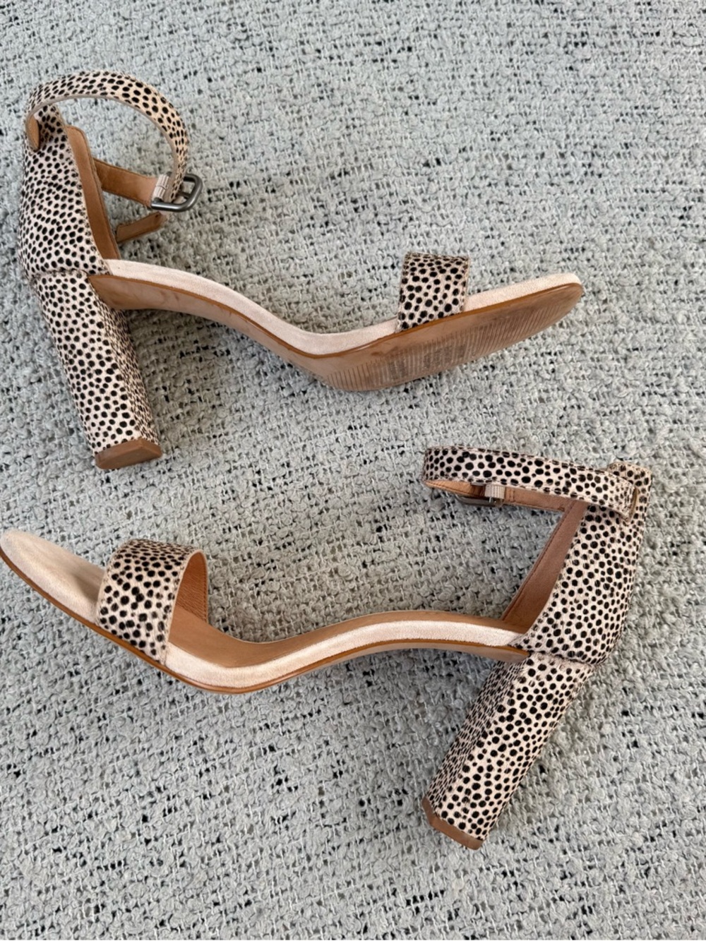 Madewell Spotted Ankle-Strap Block Heels - Beige/Black